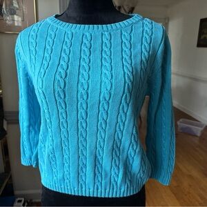 Talbots Sky Blue Cable Knit 3/4 Sleeve Sweater